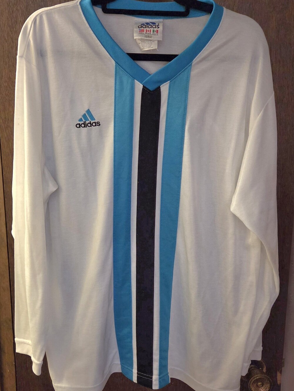 Rare Vintage 90s Adidas Soccer Jersey Long Sleeve Template White Teal Large
